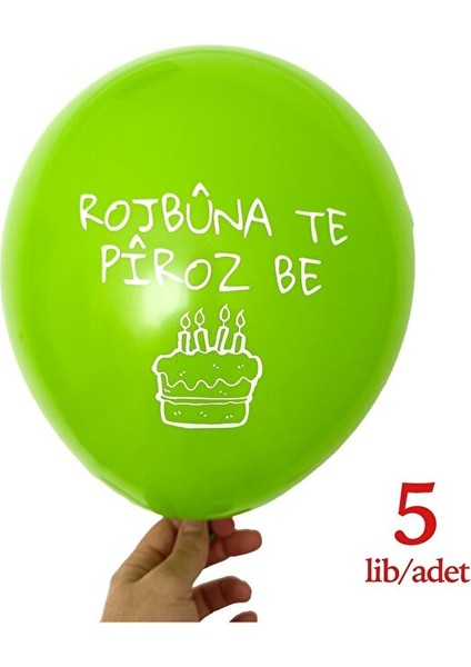Kürtçe Doğum Günü Balonu - Yeşil (5 Adet) - Rojbuna Te Piroz Be 12 Inç - 30 cm