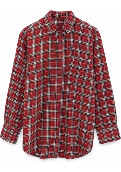 Kadın Ekoseli Oversize Uzun Kollu Kışlık Oduncu Gömlek