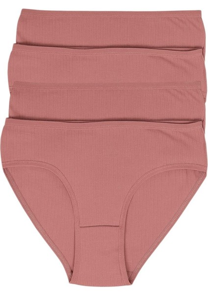 Kadın Yüksek Bel %100 Pamuklu Ribana 4'lü Külot