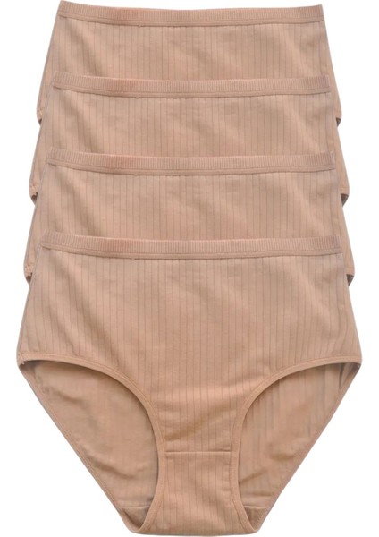 Kadın Yüksek Bel %100 Pamuklu Ribana 4'lü Külot