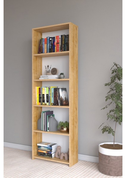 Nisa 5 Raflı Geniş Çok Amaçlı Dolap - Kitaplık Safir Meşe modelleri