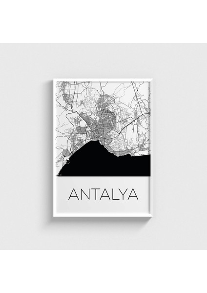 Antalya Harita Çerçeveli Tablo Ev Oda Duvar Dekorasyonu