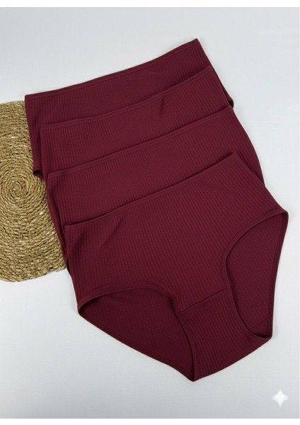 Kadın Yüksek Bel %100 Pamuklu Ribana 4'lü Külot
