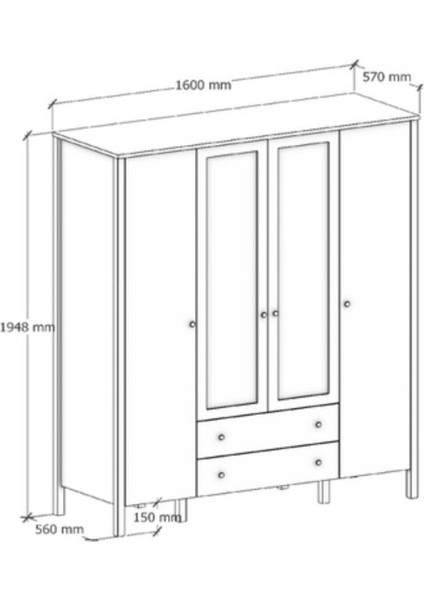 Helen Gardırop - Beyaz - 140X195X57 cm