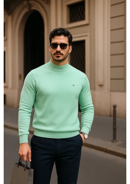 Erkek Günlük Mint Yarım Balıkçı Yaka Kazak