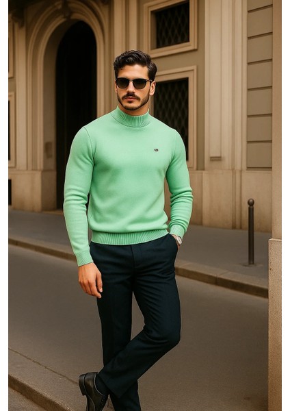 Erkek Günlük Mint Yarım Balıkçı Yaka Kazak modelleri