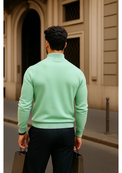 Erkek Günlük Mint Yarım Balıkçı Yaka Kazak