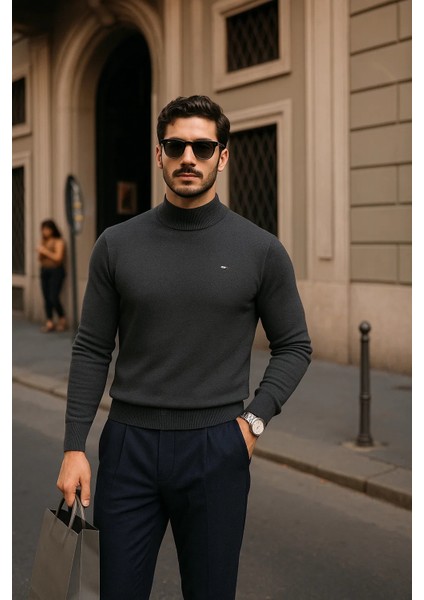 Erkek Günlük Füme Yarım Balıkçı Yaka Kazak