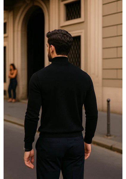 Erkek Günlük Siyah Yarım Balıkçı Yaka Kazak indirimleri