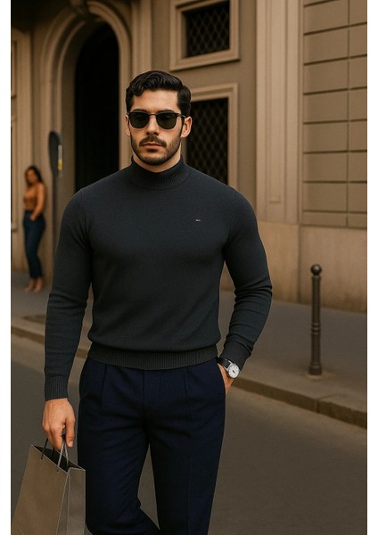 Erkek Günlük Füme Yarım Balıkçı Yaka Kazak modelleri