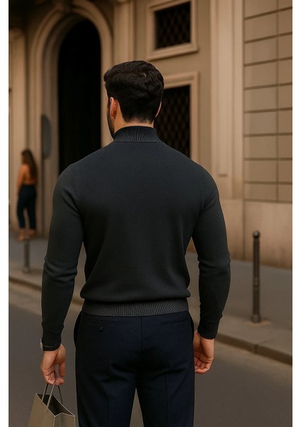 Erkek Günlük Füme Yarım Balıkçı Yaka Kazak