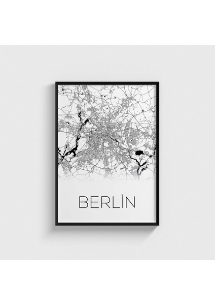 Berlin Harita Çerçeveli Tablo Ev Oda Duvar Dekorasyonu
