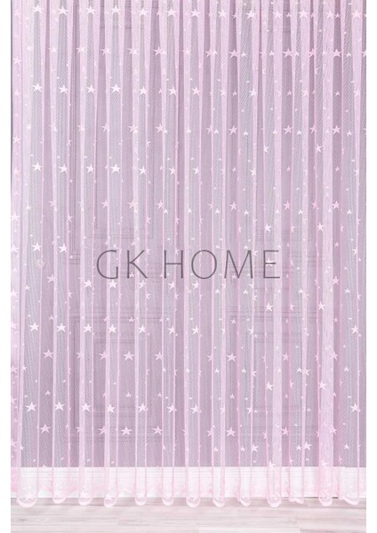 Lüks Tül Perde Yıldız Desenli Çocuk Odası Tülü Sık Pile Pembe Renk indirimleri