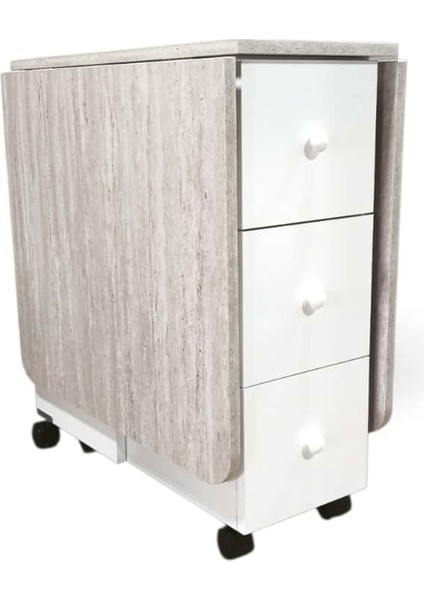 Katlanır Mutfak Yemek Çalışma Masası, 3 Çekmeceli, Çam