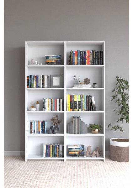 Musab 10 Raflı Çok Amaçlı Dolab - Kitaplık Beyaz