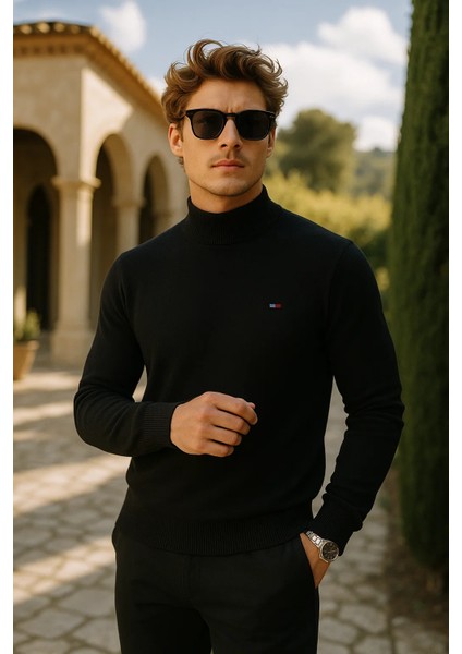 Erkek Basic Premium Comfort Uzun Siyah Kazak