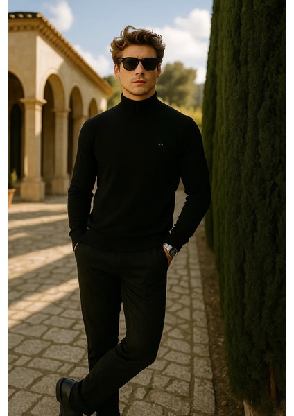 Erkek Basic Premium Comfort Uzun Siyah Kazak modelleri