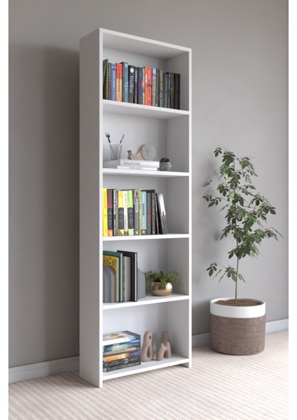 Nisa 5 Raflı Geniş Çok Amaçlı Dolap - Kitaplık Beyaz fiyatları