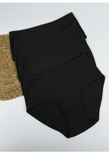 Kadın Yüksek Bel %100 Pamuklu Ribana 4'lü Külot