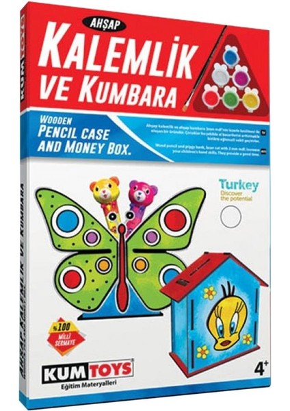 5304 Ahşap Kalemlik ve Kumbara Seti