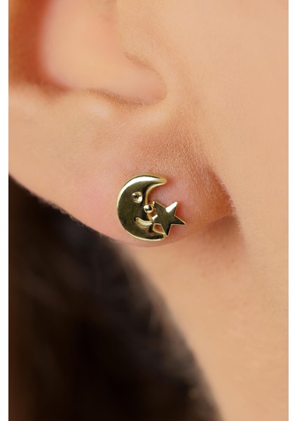 14 Ayar Altın Tasarım Ay Yıldız Küpe fiyatları