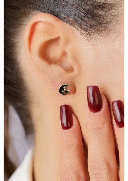 14 Ayar Altın Tasarım Ay Yıldız Küpe fırsatları