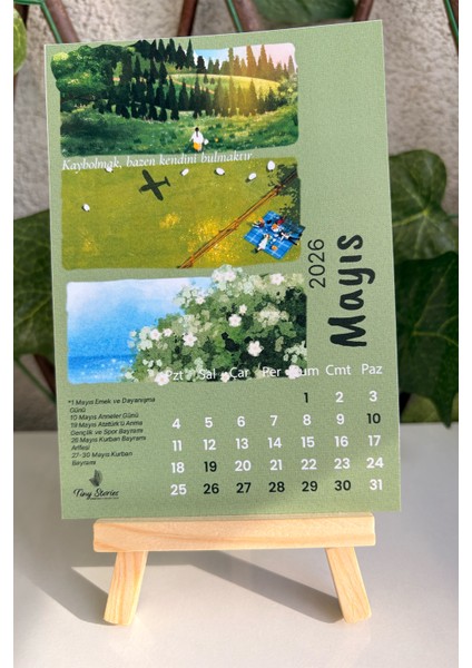 2026 Takvim – 3'lü Çizim Manzara Temalı + Tahta Stand fiyatları