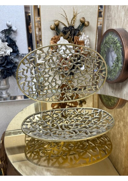 2'li Pirinç Eskitme Dekoratif Tabak 38-46 cm