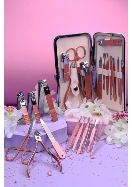 Buğz Profesyonel Çantalı Tırnak Bakım Manikür Seti Pembe Renk 12 Parça fiyatları