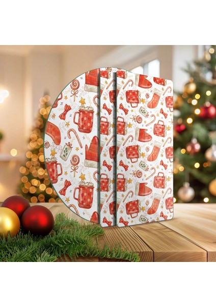 Cam Sunum Servis Tabağı 3'lü Yuvarlak Set Christmas Yılbaşı Desenli