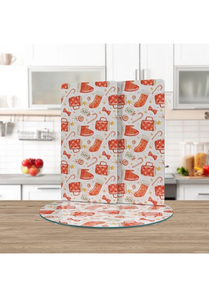 Cam Sunum Servis Tabağı 3'lü Yuvarlak Set Christmas Yılbaşı Desenli fiyatları