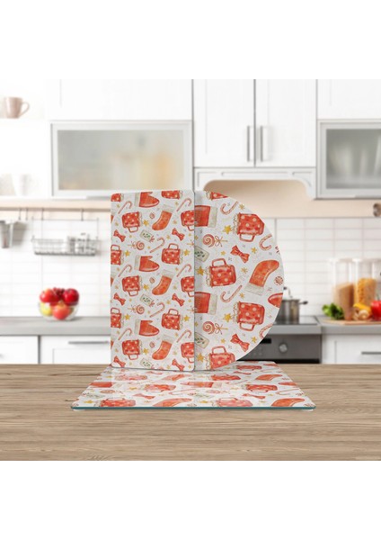 Cam Sunum Servis Tabağı 3'lü Karma Set Christmas Yılbaşı Desenli