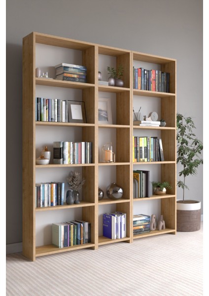 Amine 15 Raflı Geniş Çok Amaçlı Dolap - Kitaplık Safir Meşe fiyatları