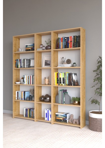 Amine 15 Raflı Geniş Çok Amaçlı Dolap - Kitaplık Safir Meşe modelleri