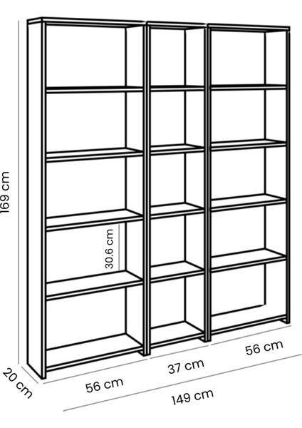 Amine 15 Raflı Geniş Çok Amaçlı Dolap - Kitaplık Safir Meşe fırsatları