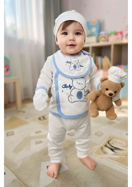 Bebek Zıbın Takımı – 5 Parça Yeni Doğan Hastane Çıkışı | Yumuşak Pamuklu, Hayvan Desenli