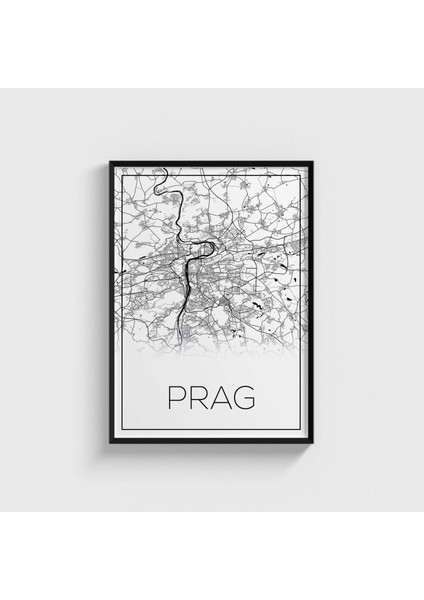 Prag Harita Çerçeveli Tablo Ev Oda Duvar Dekorasyonu