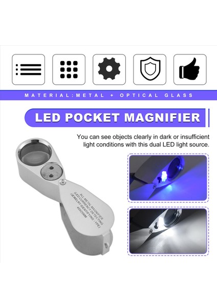 40X LED Cep Büyüteç Kuyumcu Göz Cam Döngü Lens Büyüteç Büyücü Loupe Uv Işığı (Yurt Dışından) indirimleri