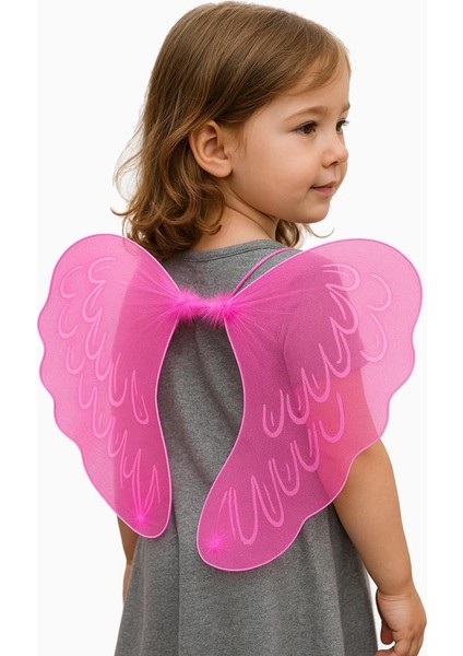 Pembe Renk Ortası Pembe Tüylü Tül Peri Kanadı 40X50 cm fiyatları