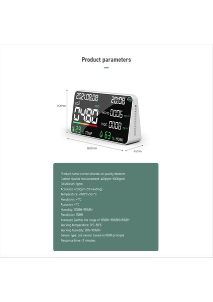 Hava Kalitesi Monitörü Hcho Tvoc Pm2 5 Pm1 0 Co 2 Sıcaklık Nemi ve Zaman Ekranı ile Hava Kalitesi Monitörü (Yurt Dışından) fiyatları