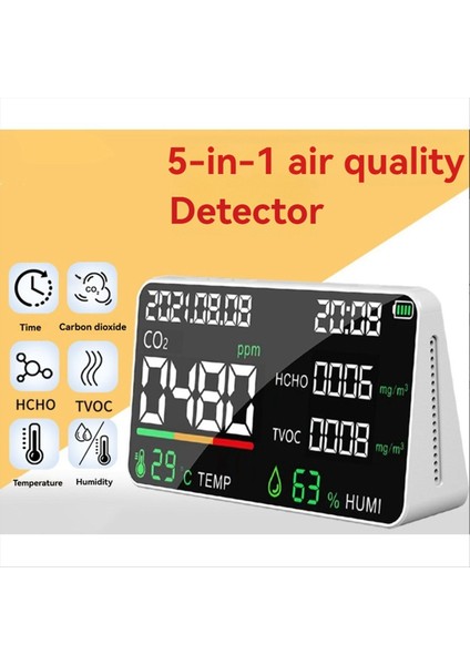 Hava Kalitesi Monitörü Hcho Tvoc Pm2 5 Pm1 0 Co 2 Sıcaklık Nemi ve Zaman Ekranı ile Hava Kalitesi Monitörü (Yurt Dışından) indirimleri