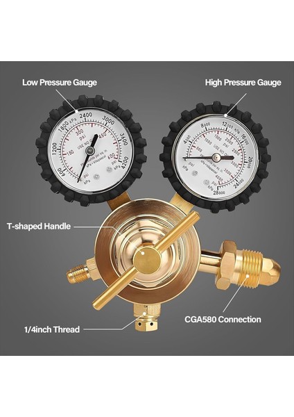 0-600 Psi Dağıtım Basıncı Hortum CGA580 Giriş Bağlantısı ve 1/4in Erkek Parlama Çıkış Bağlantısı ile Azot Regülatörü (Yurt Dışından) modelleri