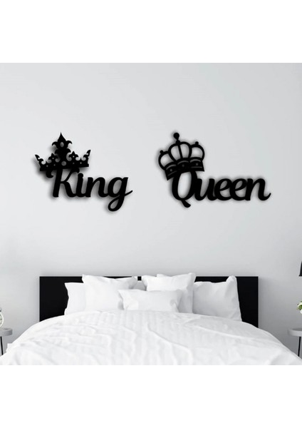 Ahşap Kral & Kraliçe 30 cm Modern Yatak Odası Iç Duvar Dekorasyonu Lazer Kesim Dekoratif Tablo Süsü