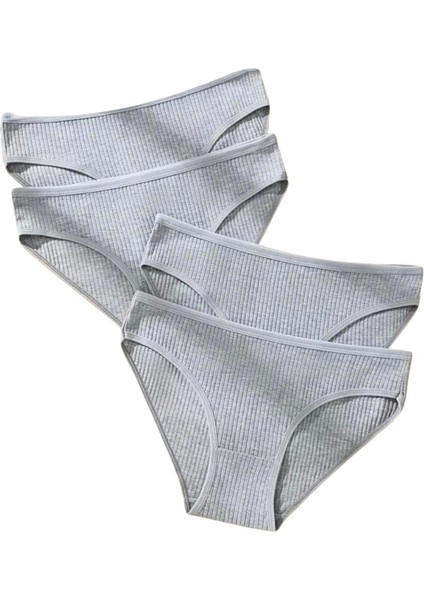 Kadın Yüksek Bel %100 Pamuklu Ribana 4'lü Külot