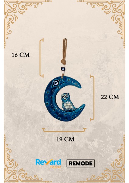 Nazar Boncuklu Seramik Turkuaz Ay ve Baykuş Figürlü Dekoratif Süs Eşyası 19X22 cm fırsatları