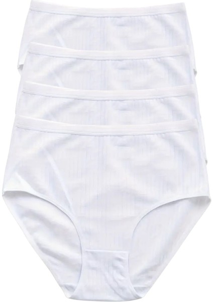 Kadın Yüksek Bel %100 Pamuklu Ribana 4'lü Külot