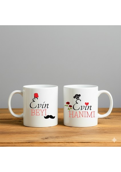 Evin Beyi-Evin Hanımı Baskılı 2'li-Hediyelik Seramik Kupa Bardak