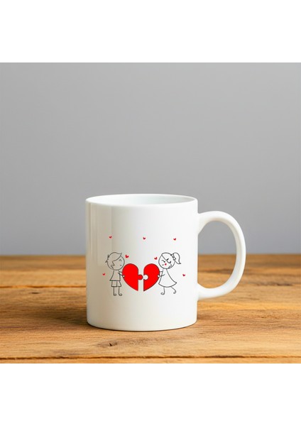 Kalp Insan Figürlü Baskılı-Hediyelik Seramik Kupa Bardak