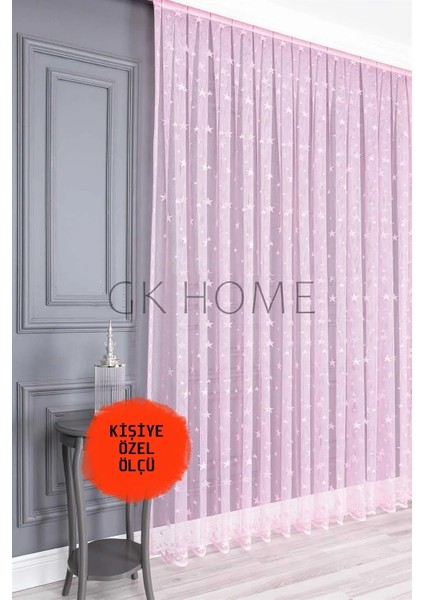 Lüks Tül Perde Yıldız Desenli Çocuk Odası Tülü Sık Pile Pembe Renk fiyatları