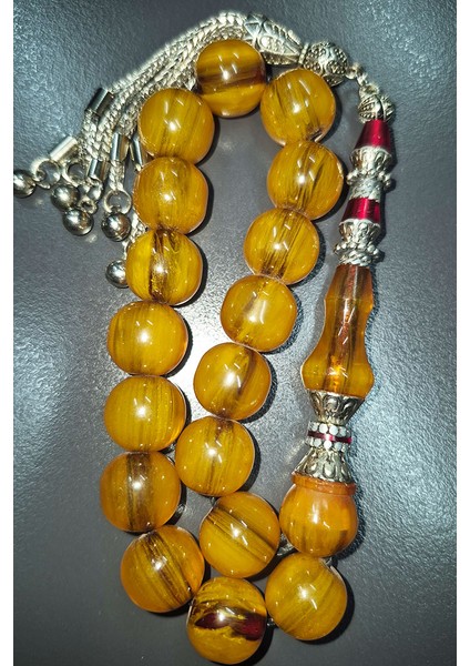 13MM Küre Taneli Nakkaş Işleme Imameli Efe Boy Sıkma Kehribar Tesbih